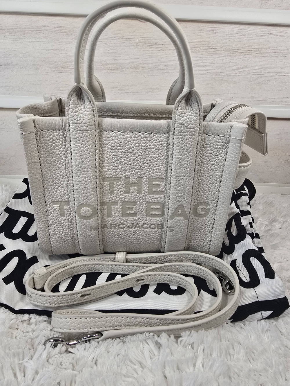 Marc Jacobs The Tote Bag Mini Leather Satchel in cotton/silver